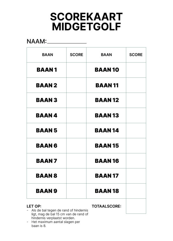 Scorekaarten - Midgetgolf