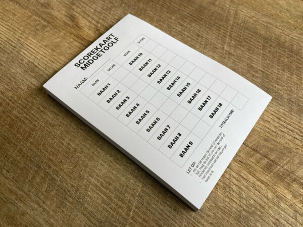 Scorekaarten midgetgolf aangeboden door midgetgolf.shop